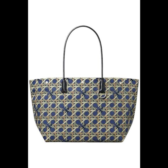 Tory Burch Canvas Basket Weave Tote Tory Navy Basket Weave